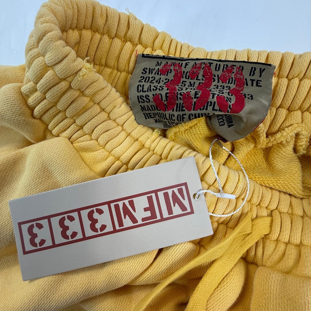 MFM333 Distressed Sweatpants Yellow Wide Leg Streetwear Joggers Mens Medium NEW - Picture 7 of 8